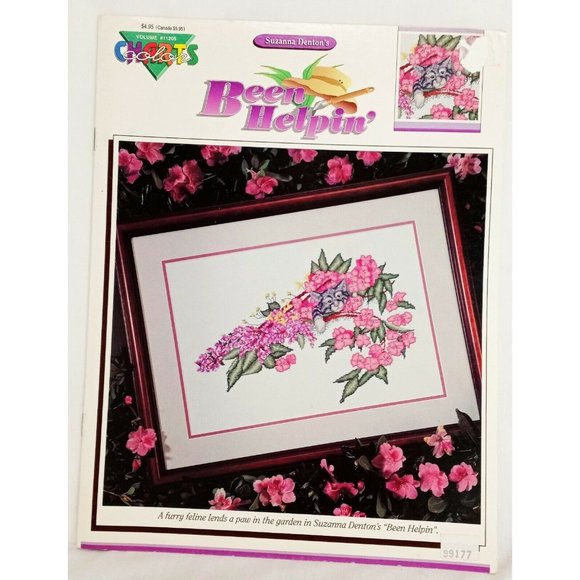 Been Helpin' Cat in Garden Flowers Cross Stitch Leaflet Book Color Charts 11205 - Picture 1 of 7